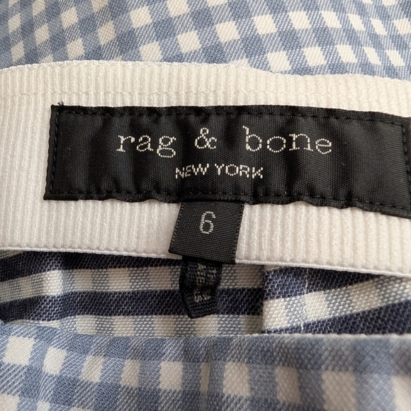 rag & bone Simone Gingham Pant High Rise Cropped Italian Stretch Blue Size 6 - Picture 2 of 11